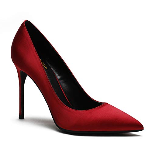 MOOMMO Women Satin High Heel Pumps Pointed Toe Sexy Stilettos 4 inch Slip On Formal Dress Shoes for Ladies Wedding Party Evening Work 4-13 M US - Main Image