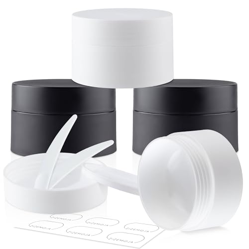 Travel Containers for Creams, Plastic Refillable Mini Lotion Jars with Lids for Toiletries, Leak Proof Small Travel Cream Jars for Face Cosmetic Makeup Beauty Products Sample (50g, 4Pack, Black White)