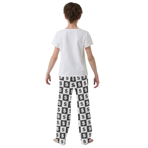 Boys' Pants Dollar Sign Black White Checkered Long Bottoms Jogger Pants Elastic Waist Trousers with Pockets S-XL3