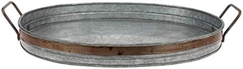 Stonebriar Rustic Galvanized Serving Tray with Rust Trim and Metal Handles, MEDIUM, Gray