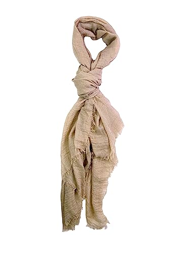 Humble Hilo Womens woven cotton Bohemian style gauze scarf shawl fringed edge (Khaki)