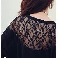 Vista 6 de towallmark (TM) Womens Casual de manga larga Dolman Lace Loose playera Batwing Tops (XL, negro)