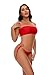 Kepblom Women's Thong Bikini Bottoms: String Tie Side Bathing Suit Bottoms, Red, L
