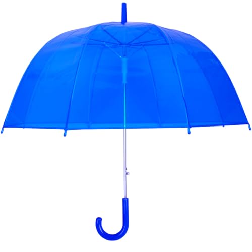 Kung Fu Smith Safe Kids Clear Umbrellas for Rain, Cute Blue Dome Bubble Umbrella for Kid Girls and Boys, Auto Open Plastic Transparent Stick Rain Umbrella