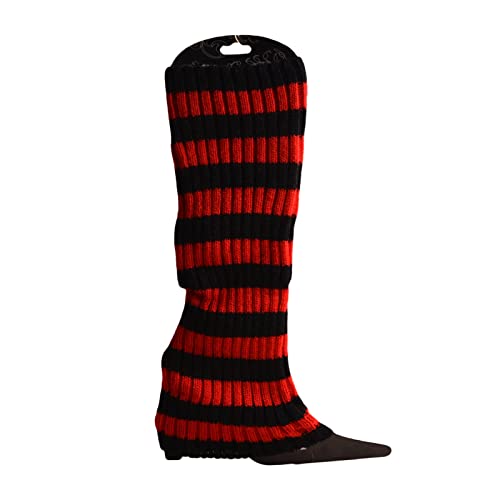 Photo de Jambières en tricot côtelé pour femmes et juniors - Rayures colorées - Couvre-pied extensible pour les fêtes des années 80 - Chaussettes pour femme, D, taille unique