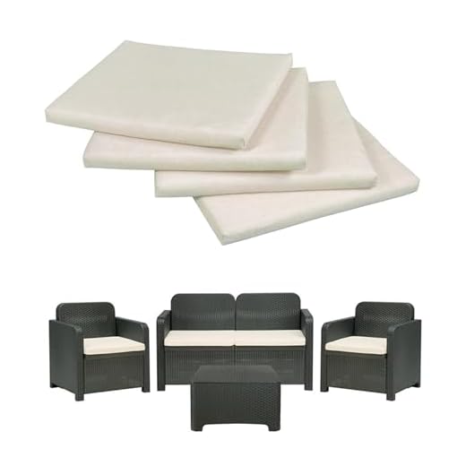 GHIOCUSCINI | Set di 4 Cuscini da Esterno per Salottino in Rattan, COLORE ECRU', Tessuto Cotone/Poliestere, Sfoderabile, 58 x 51 cm, Alto 5 cm, Made in Italy