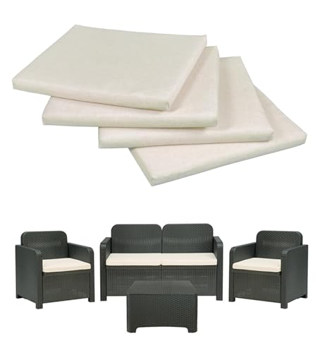 GHIOCUSCINI | Set di 4 Cuscini da Esterno per Salottino in Rattan, COLORE ECRU', Tessuto Cotone/Poliestere, Sfoderabile, 58 x 51 cm, Alto 5 cm, Made in Italy