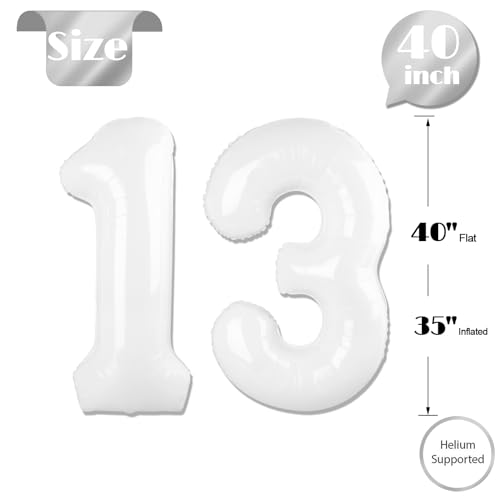 Image of White Number 13 Balloon 40 inch, 13 Number Balloons, 13th White Birthday Decorations 13 Year Old Party Supplies