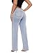 ONESO Mid-Low Rise Baggy Jeans Wide Leg for Women Distressed Pants Stretchy Bottom Lady Basic Comfortable Denim