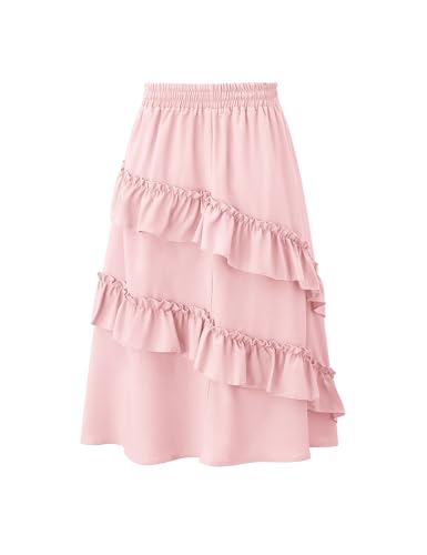 Image of Girls High Waisted Ruffle Maxi Skirt Soft Cotton Long Skirts with Elastic Waistband for Kid Girl 3-12 Years
