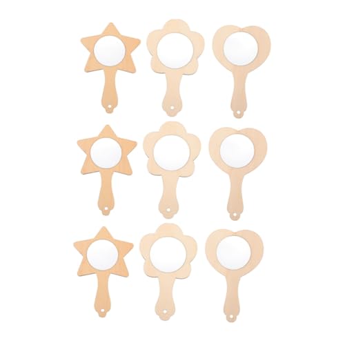 Angoily DIY Wooden Mirror Kit Handmade Cosmetic Mirror Creative Wood Craft Toy 9 Pieces for Boys and Girls