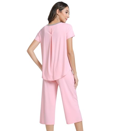 Image of NACHILA Bamboo Viscose Women's Pajamas Sets Short Sleeve Sleepwear and Capri Pants