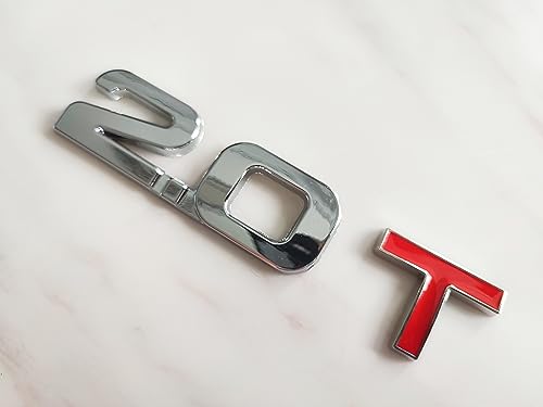 Image of 2X 2.0T Emblem 3D Emblem Decal Sticker Suitable for Cars and Trucks (Silver Red)