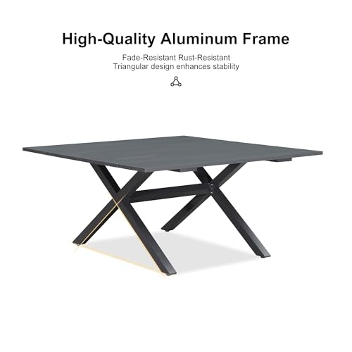 PURPLE LEAF 5 Pieces Oversized Square Patio Dining Set with Outdoor Aluminium Dining Table and Woven Chairs Modern Metal Furniture Cushions Sets for Garden Yard Indoor Decor Kitchen Gray — view 6