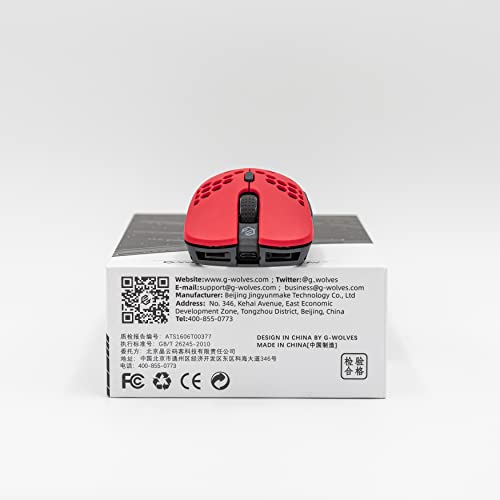 G-Wolves Hati Hts (Small) Ace Wireless Gaming Mouse - Paw3370 Sensor - 50 To 19,000 Cpi - 54±2Gram(1.8 Oz) - Ttc Golden Color Encoder - Ultra Lightweight Honeycomb Design (Red) #TOP7
