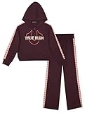 True Religion Girls 2 Piece Fleece Hooded Jogger Set – Zip-Front Hoodie & Sweatpants Outfit