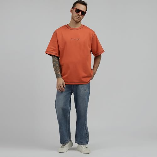 Image of BE SAVAGE 240 GSM Ultra Premium Heavyweight Oversized T Shirt for Men with Embroidered Savage in Front Drop Shoulder T Shirts for Men Embroidery T Shirt