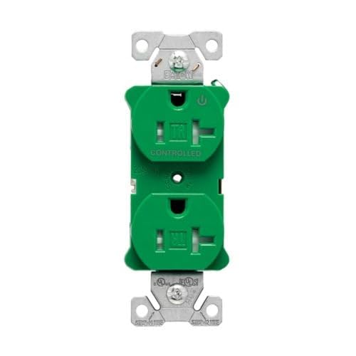Eaton TR5362CHGN Arrow Hart, Tamper resistant Half Control Heavy Duty Industrial Grade Duplex Receptacle, Impact-resistant thermoplastic face, 14-10 AWG, 20A,125V, Green, 5-20R, 2-Pole (4)