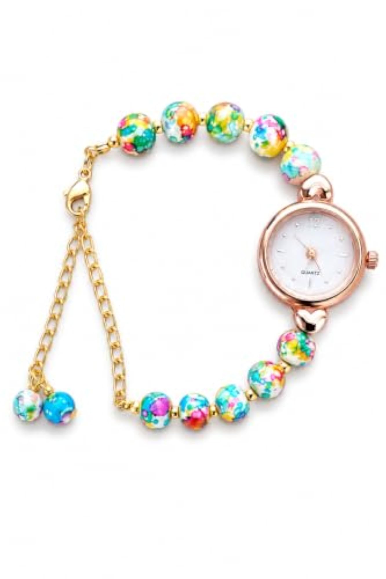 Women's Floral Beaded Quartz Bracelet Watch