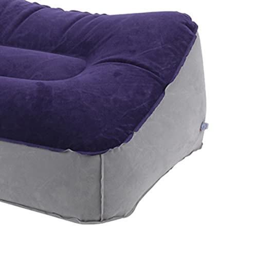 Almohada Inflable Portátil para Reposapiernas, Almohada Duradera y Rápida para Pies, para Avión, Niños Mayores, Adultos, Terciopelo de PVC (Azul y Gris)