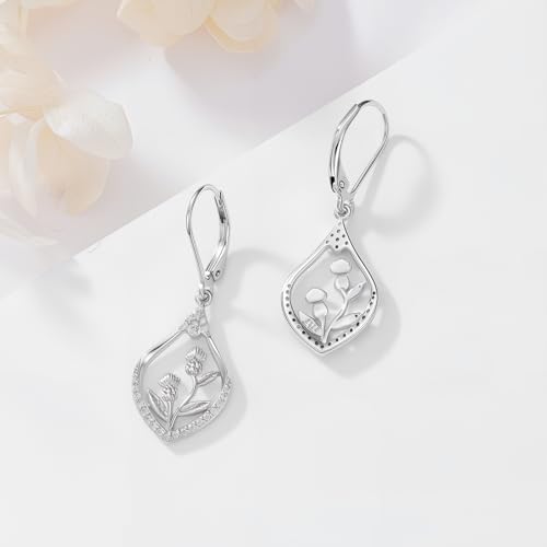 Violinist/Gymnastics/Lotus/Sunflower/Lightning Bolt/Dragonfly/Bee/Butterfly Dissent Collar Dangle Earrings for Women Sterling Silver Drop Hook Earrings Mothers Day Gifts4