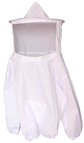 Beekeeping Veil With Bee Keeping Suit - Professional Small/Medium Beekeeper Jacket Pull Over Smock Round Hat & Protective Long Sleeve Beehive Supplies For Head Neck Face Protection (1 Piece, White)