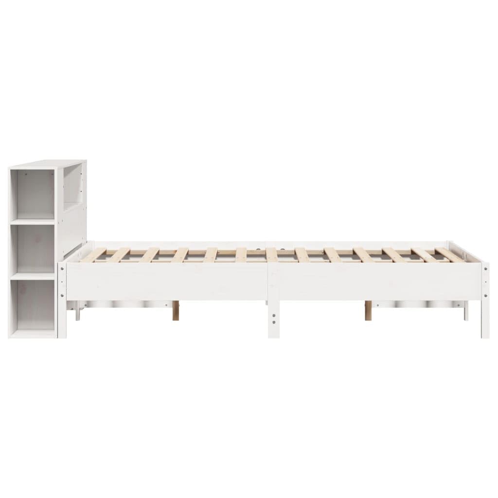 Homgoday Bett mit Regal ohne Matratze, Massivholz, weiß, 150 x 200 cm, mit Stauraum für Kinder, Jugendliche und Erwachsene, Weiß