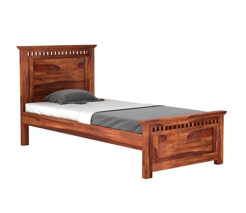 Image of CRAFT D ARTS Sheesham Wood Single Size Bed Without Storage | Wooden Single Bed | Space Saving Low Floor /Lying /Rise /Level /Profile Cot Bed for Bedroom | Adolph, Honey Finish
