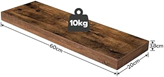 HOOBRO Floating Shelves, Wall Shelves Set of 2, Wall Mounted Shelves, 60cm, Wall Display Racks, Decorative Hanging Shelf, Wooden Shelves, for Bathroom, Bedroom, Kitchen, Office, Rustic Brown EBF60BJ01
