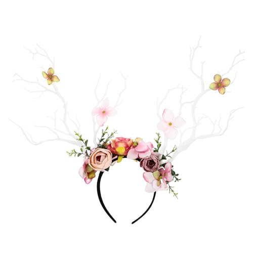 Bandeau de fête en tissu blanc et cornes de cerf chic