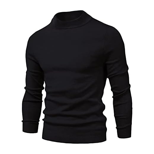 Pull Homme Col Montant Manches Longues Vintage Couleur Uni Automne Hiver Pulls, Gilets et Sweats Homme Classique Extérieur Travail Sport Noel Pas Cher Pull Chaud Homme Hiver Noir M