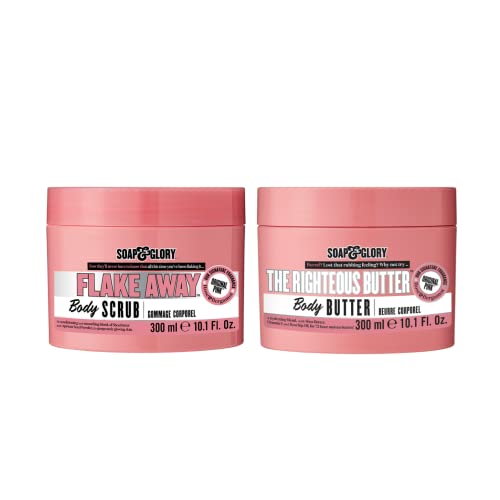 Soap & Glory Original Pink Exfoliation & Hydration Duo - Skin Hydration Body Moisturizer With Vitamin E, Rosehip Seed Oil & Shea Butter (300Ml) + Sea Salt & Sweet Almond Oil Sugar Body Scrub (300Ml) #TOP7