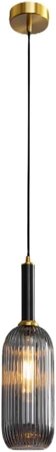 WINDALY Ceilihangilight Fixture with Ribbed Glass - Mid Century Modernp for Diniroom, Kitchen Island, Porch Entryway, Hand-Blown Blackoke Gray Glass Light/Lanky/a