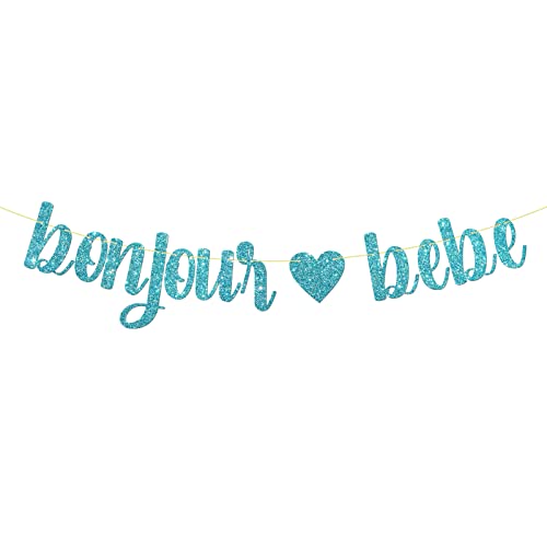 Sky Blue Bonjour Bebe Banner, Baby Shower Party Decorations, Oh