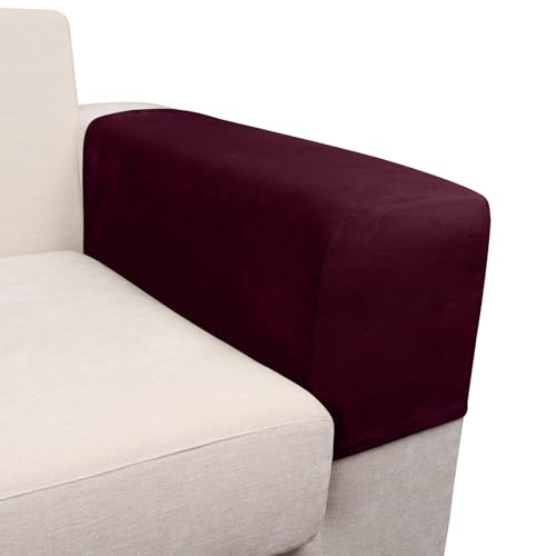 Image of Couch Arm Covers 2 Pcs Sofa Armrest Covers Stretch Couch,Armrest Cover for Chairs Scratch-Resistant Sofa Arm Cover Armchair Slipcovers,Wine