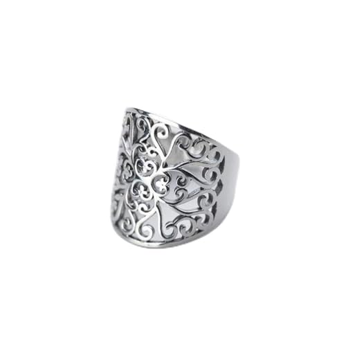 WOZUIMEI S925 Bague en Argent Femme Thaïlandaise Rétro Modèle Ouvert Large Visage Ajustable de Mode