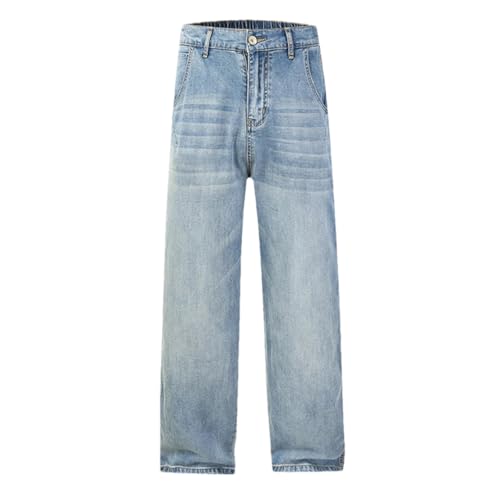 Men's Solid Straight Jeans, Thin Mid-Waist Pants, Zipper Opening and Closing Casual Jeans