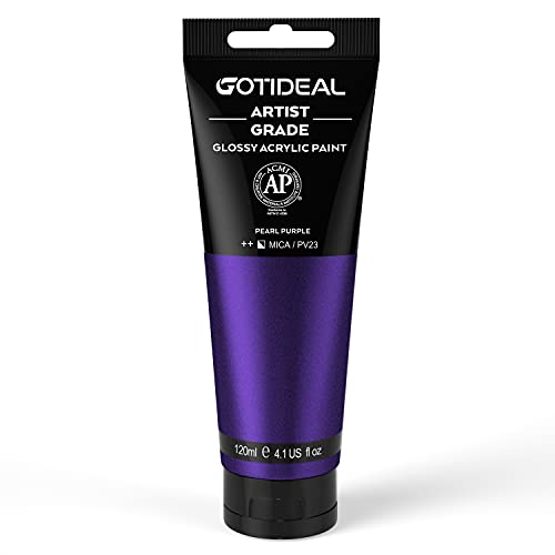 GOTIDEAL Metallic Acrylic Paint Pearl Purple Tubes(120ml 4.1 oz) Non Toxic Non Fading Rich Pigments for Painters Adults & Kids Ideal for Canvas Wood Clay Fabric Ceramic Craft Supplies