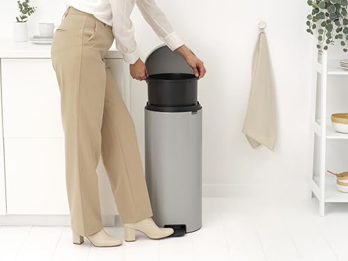 Image of Brabantia NewIcon Step On Trash Can 8 Gallon /30L, Large Kitchen Garbage Can with Soft Closing Lid, Removable Inner Bucket, Non-Slip Base, Soft Grey, Free PerfectFit Trash Bags, 11.4 x 15.0 x 26.8 in