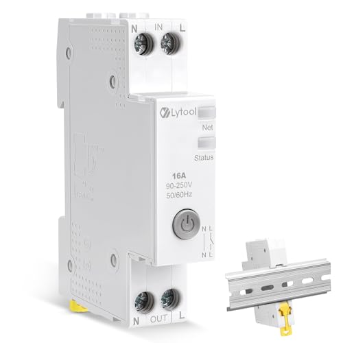 Lytool Interruttore Intelligente WiFi 2,4GHz, 16A con Monitoraggio Energetico, Protezione Sovraccarico e Sovratensione, Compatibile con Alexa/Google Home, Installazione su Binario DIN