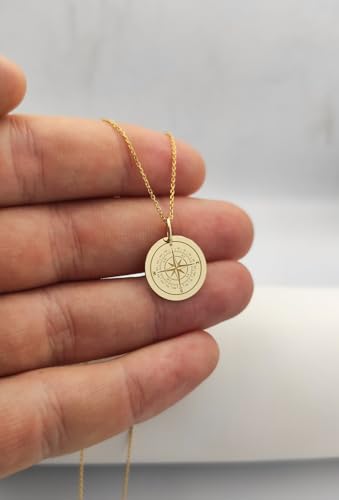 Collier boussole en argent sterling plaqué or | Bijou gravé d'exception