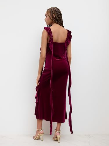 CIDER Maxi Dress for Women Velvet Cowl Neck Ruffle Hem Sleeveless Party Dress Formal Event Middle Waistline3