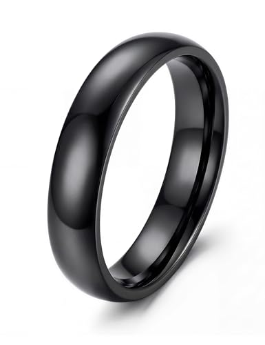 Image of ORAZIO Stainless Steel Rings for Men Women 6MM 8MM Wedding Band Rings Silver /Black /Gold Domed High Polished Basic Wedding Bands Comfort Fit Size 6-14