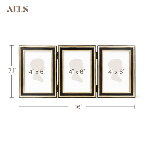 AELS 4x6 Black and Gold Resin Hinged Picture Frame Set, Luxury Antique Photo Frame Collage, Vintage Triple Picture Frames, Trifold Photo Display with Real Glass, Desktop Tabletop Decor, Gift Ideas by AELS - Image 3