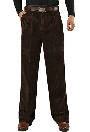 Flygo Mens Relaxed Fit High-Waisted Straight Leg Corduroy Pant Non-Iron