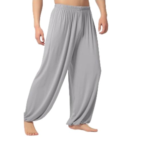 Honseadek Pantalones de verano de algodón Kung Fu para hombre, pantalones de artes marciales de Tai Chi, uniforme Shaolin Wing Chun, tela ligera y transpirable, cintura elástica (M gris claro)