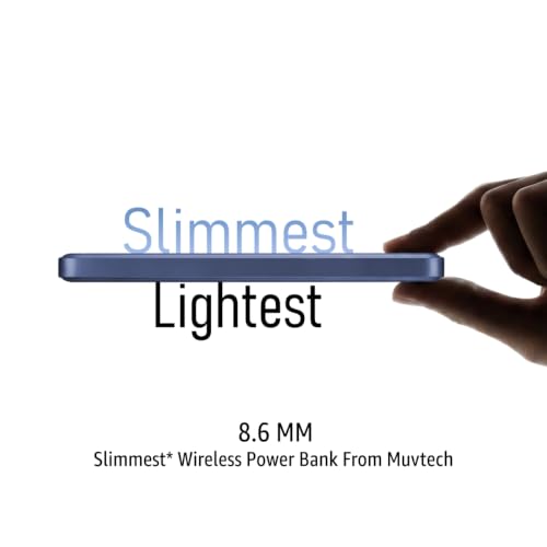 Image of Muvtech Aeroslim 5000mAh Slimmest Magnetic Wireless Power Bank, Metal Body, Ultra Slim Mini Pocket Size, 20W Fast Charging, Type-C in /Out for iPhone, Samsung & Pixel