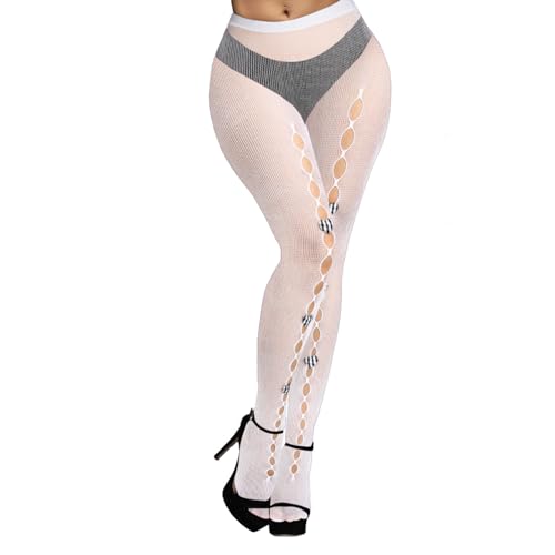 Image of Benefeet Sox Fishnet Stockings or Women High Waist White Fishnet Tights Party Pantyhose Cosplay Costume Tights