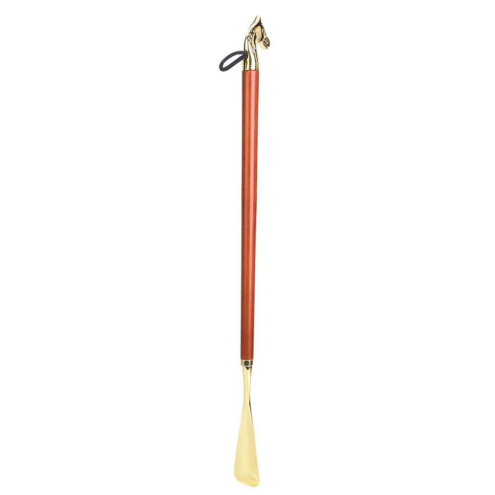 Calzascarpe lungo, a forma di testa di cavallo, in metallo, decorativo, con manico in faggio, accessorio per scarpe per uomo, donna, anziani, 55 cm, marrone