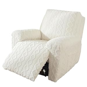 vctops 4 Pieces Geometric Jacquard Plush Recliner Slipcovers Soft Fuzzy Fluffy Sofa Couch Cover Anti-Slip Furniture Protector with Elastic Bottom for Kids Cats Dogs(Cream,1 Seat)